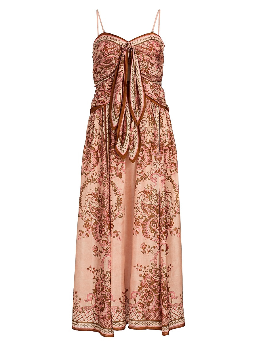 Women's Aster Scarf Paisley Silk Midi-Dress - Pink Paisley Floral - Size 4 | Saks Fifth Avenue