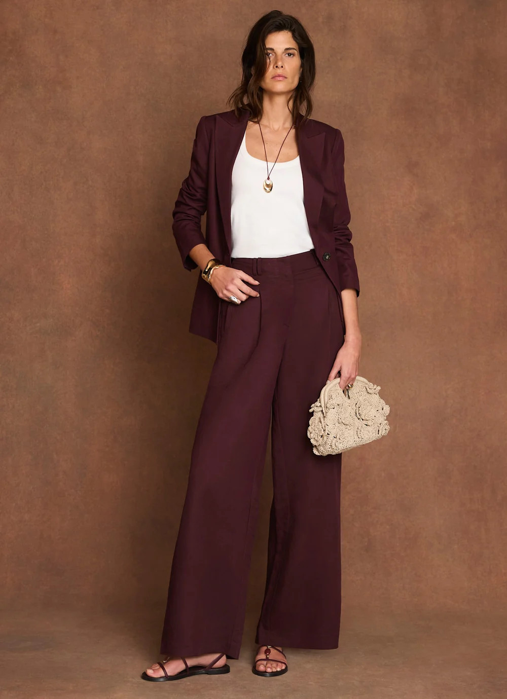 Burgundy Linen Blend Single Breasted Blazer | Mint Velvet