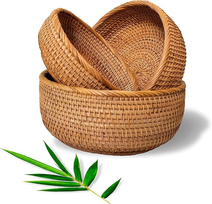 VNTRUEPRO Rattan Basket Bread Baskets For Serving Wicker Fruit Basket, Round Basket Rattan Basket... | Amazon (US)