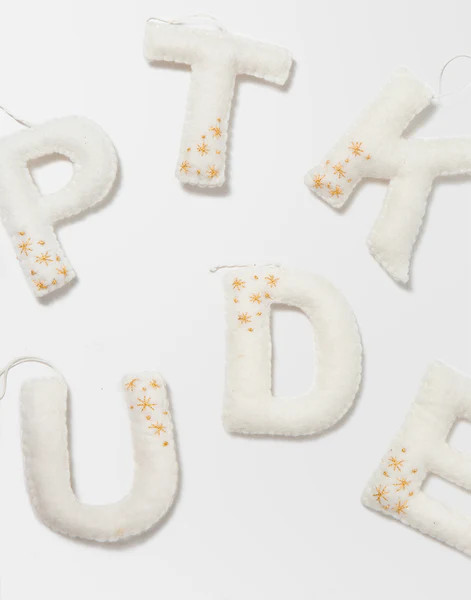 Monogram Gold Embroidered Felt Ornament - White | The Little Market