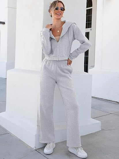 ANRABESS Women 2 Piece Outfits Sweatsuit Zip Up Crop Hoodies SweatPants Lounge Matching Sweat Set... | Amazon (US)