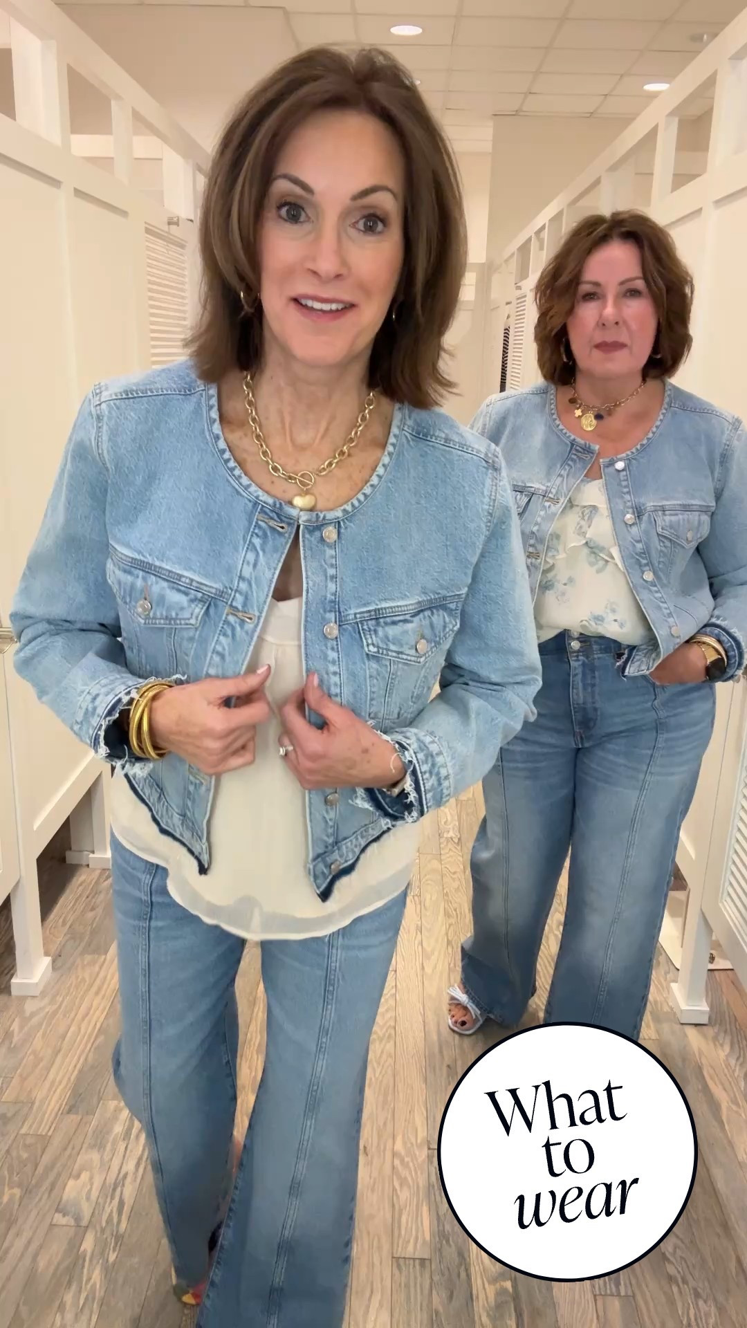 Feminine style 

Ruffle Chiffon cami - M & L
Denim jacket - L & XL
Wide leg jeans - 28/6 & 32/14
(I sized down) love these jeans! We both took them home! 

#LTKSaleAlert #LTKStyleTip #LTKWatchNow