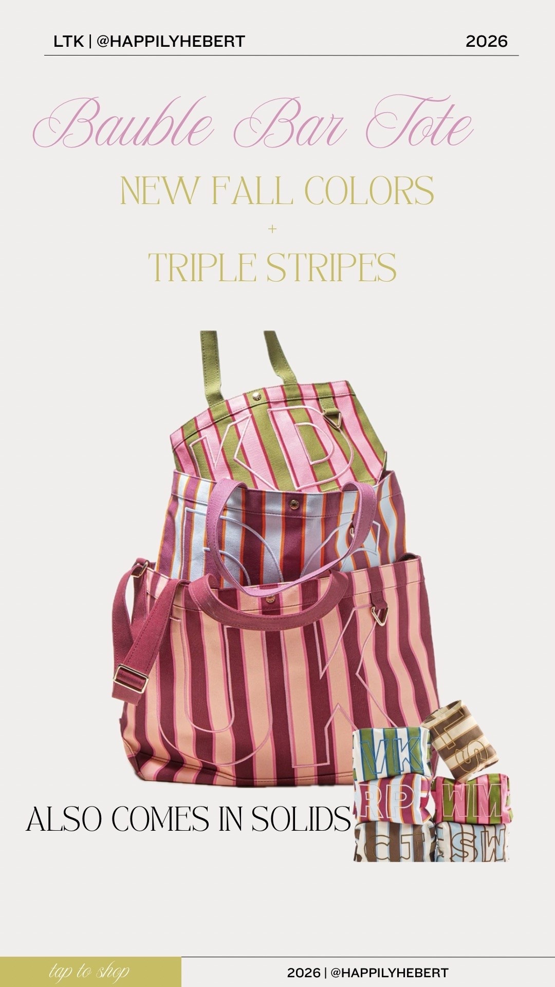 New fall triple stripes and solids in the viral bauble bar tote
Comes in three sizes
My favorite bag! 💼

#LTKmomlife #LTKOver40 #LTKWorkwear