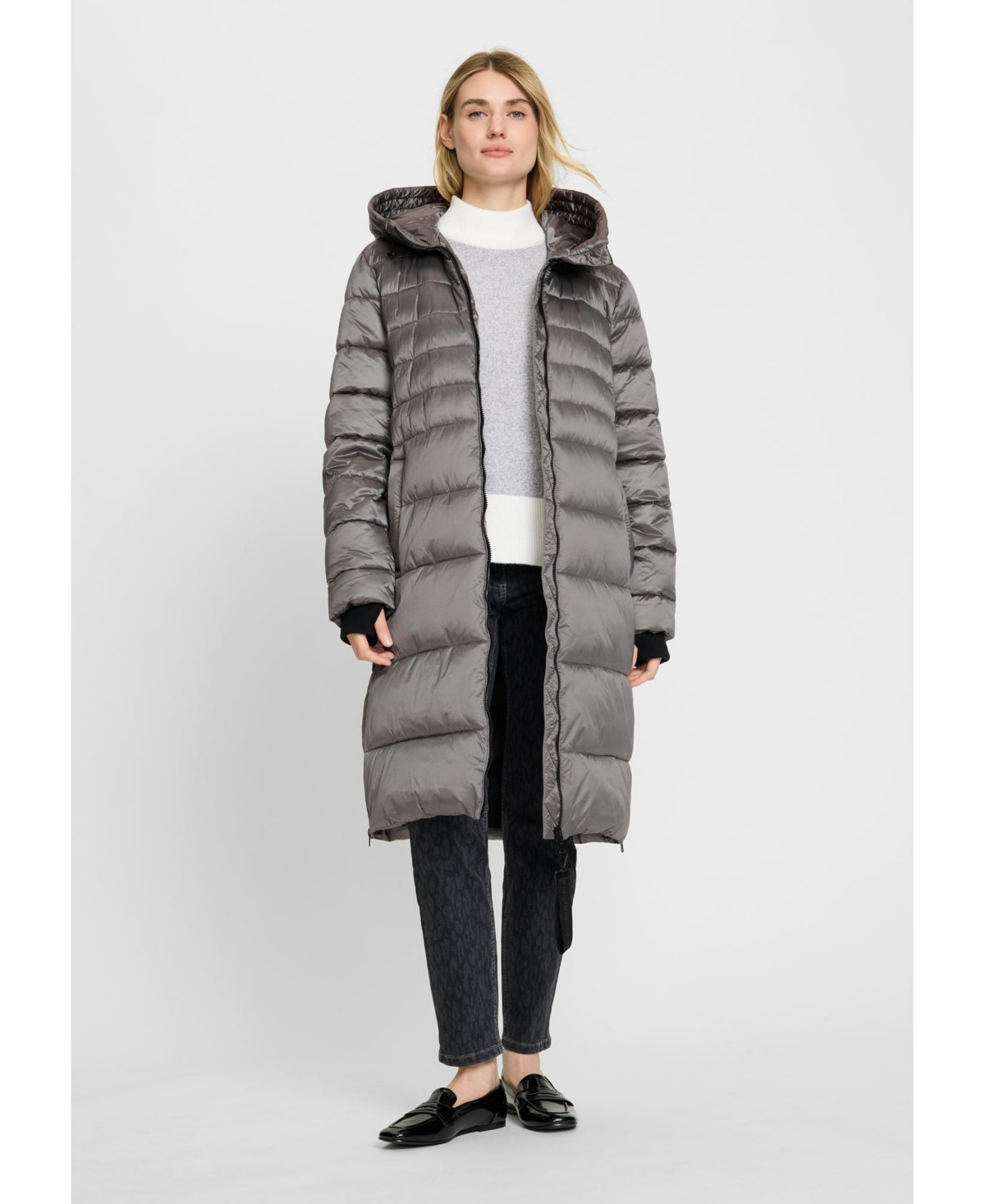 Olsen Women's Longline Hooded Puffer Coat - Grey stone | Macy's
