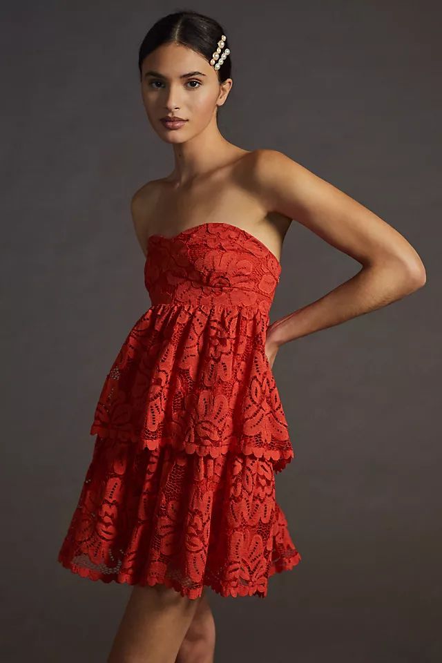 Maeve Strapless Lace Mini Dress | Anthropologie (US)
