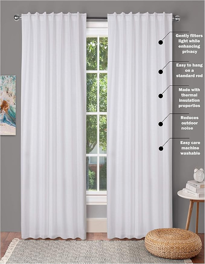 Window Panels Set of 2,Cotton Curtains inTextured Fabric 50x96 -White,Farm House Curtain,Tab Top ... | Amazon (US)