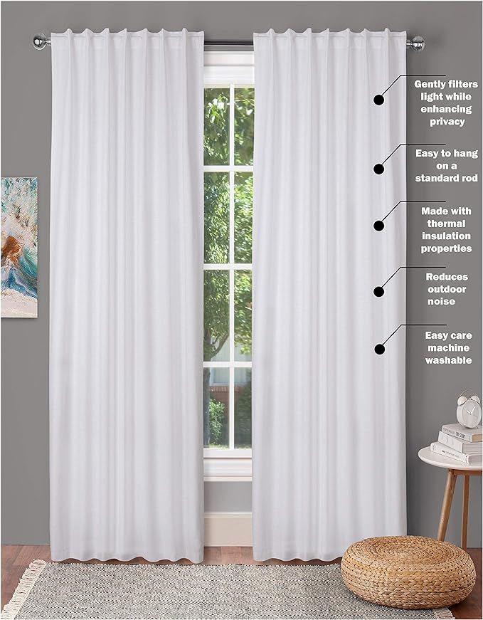 Window Panels Set of 2,Cotton Curtains inTextured Fabric 50x96 -White,Farm House Curtain,Tab Top ... | Amazon (US)