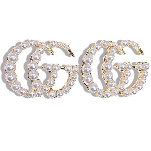 LUDREAM Luxury Letter G Stud Pearl Earrings Initial Dangle Drop Earrings Gift for Women Girls | Amazon (US)