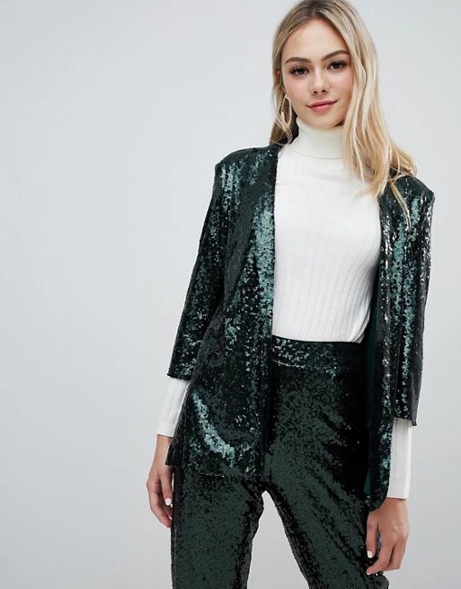 Outrageous Fortune sequin tuxedo blazer Two-piece in emerald green | ASOS US