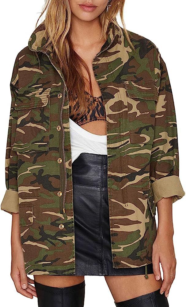 HaoDuoYi Womens Casual Camo Lightweight Zipper Outwear Jacket | Amazon (US)