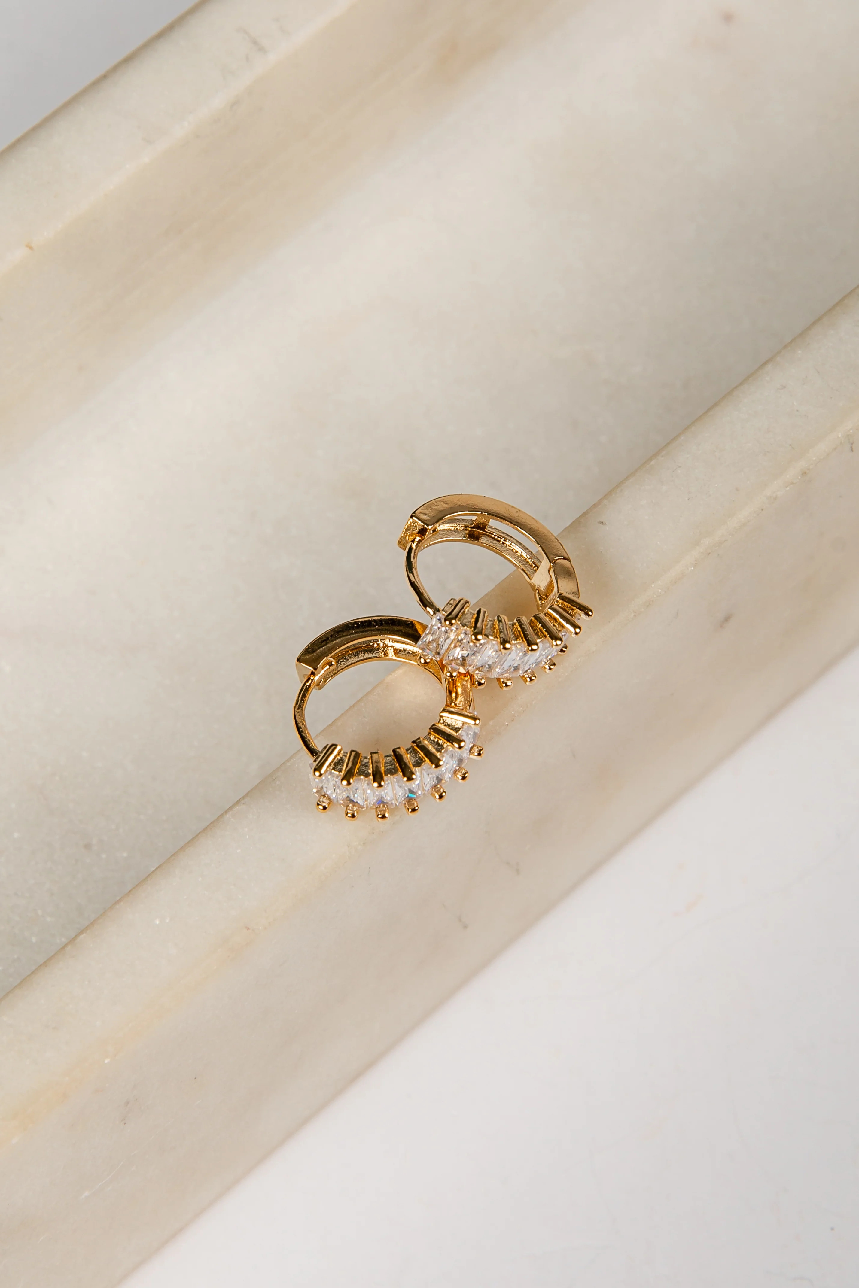 Cute Gold Rhinestone Mini Hoop Earrings | Huggie Hoops | DressUp | Dress Up