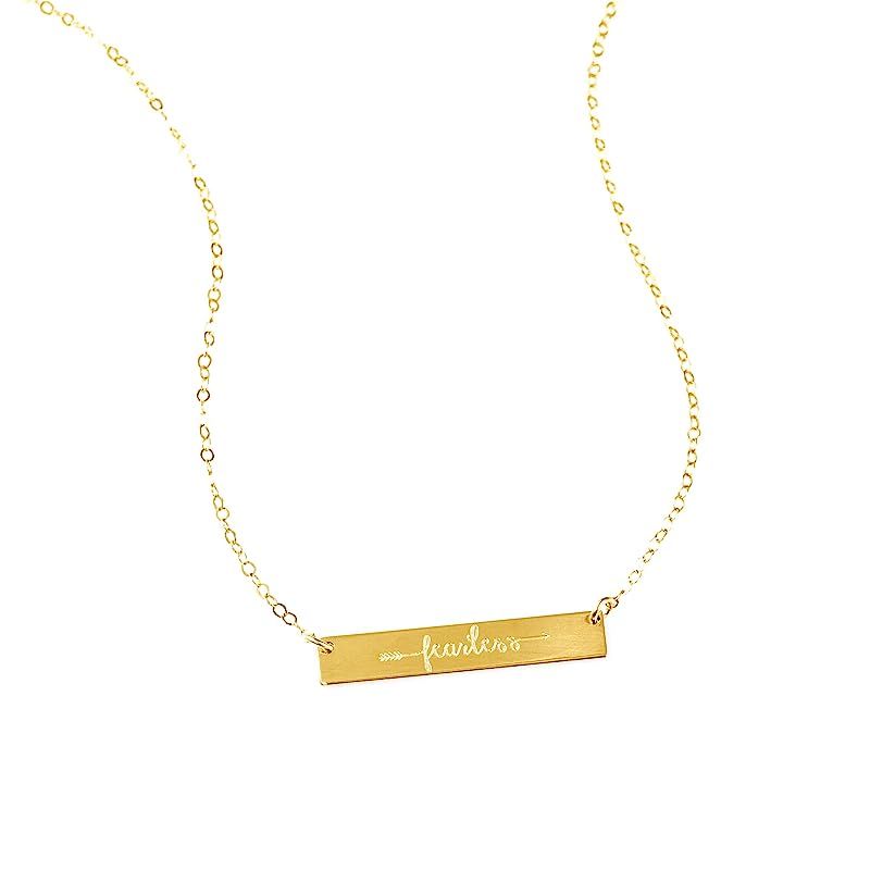 Fearless Necklace, Gold Filled or Sterling Silver Bar Necklace, inspiration Necklace, Engraving B... | Amazon (US)