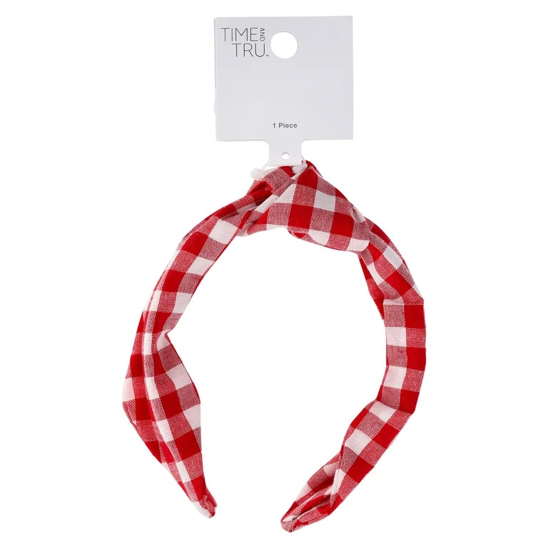 Time and Tru Women's Top Knot Gingham Headband, Red | Walmart (US)