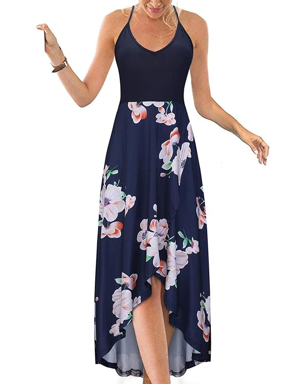 KILIG Women's V Neck Sleeveless Casual Summer Sundresses Asymmetrical Patchwork Floral Maxi Dress... | Amazon (US)