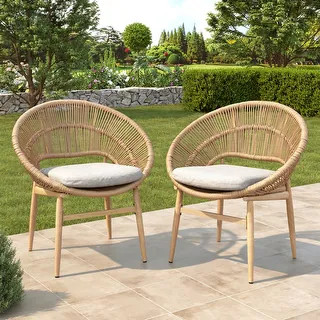 Cyril Outdoor Wicker Papasan Style Dining Chair, Set Of 2 - Bed Bath & Beyond - 43975006 | Bed Bath & Beyond