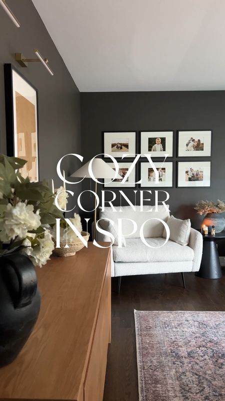 If you have a larger wall connecting to an angled wall (especially with a fireplace), it can feel a bit awkward! Instead, turn it into a cozy sitting corner! add an oversized chair, frames, side table, and lighting. This is one of my favorite spots in our home! 

#LTKhome #LTKsalealert #LTKVideo