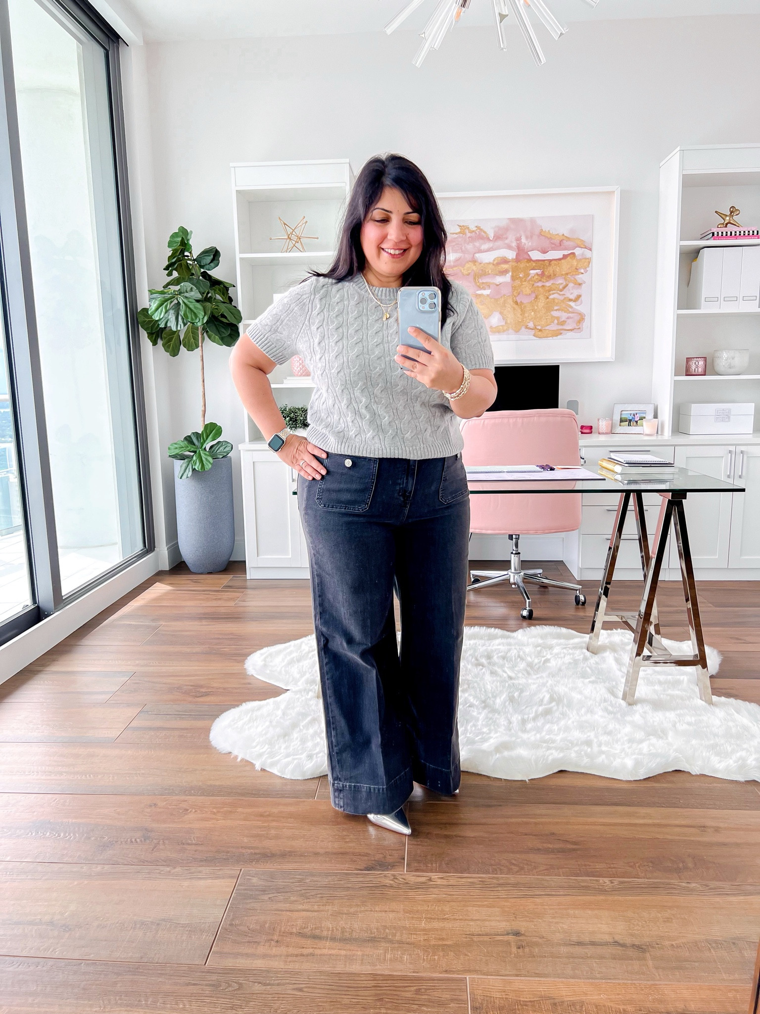 LTK Fall Sale! 25% off sitewide at J. Crew with exclusive in-app promo code. Copy the promo code below and paste at checkout to receive discount. Love these high rise sailor denim trousers in this color for fall! Available in regular, petite and tall sizes. Wearing them here in size 32 petite. Cashmere cable-knit sweater size large. Target style silver slingback pumps true to size. 

#LTKFallSale #LTKMidsize #LTKOver40