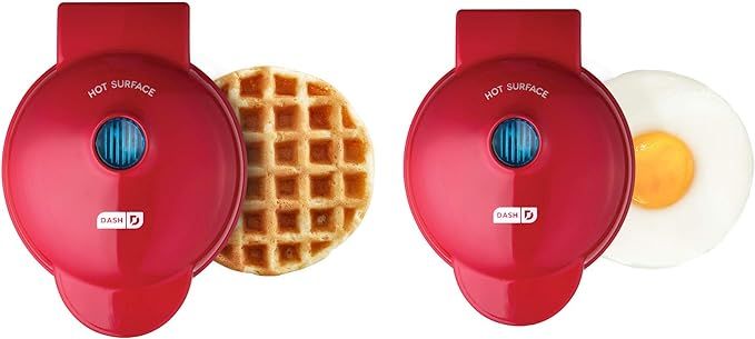 Dash DMSW002RD Mini Maker, 2-Pack Griddle + Waffle Iron, 2 pack, Red | Amazon (US)