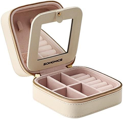 SONGMICS Small Jewelry Box, Travel Case Organizer for Rings Necklaces with Mirror, Beige UJBC146B... | Amazon (US)
