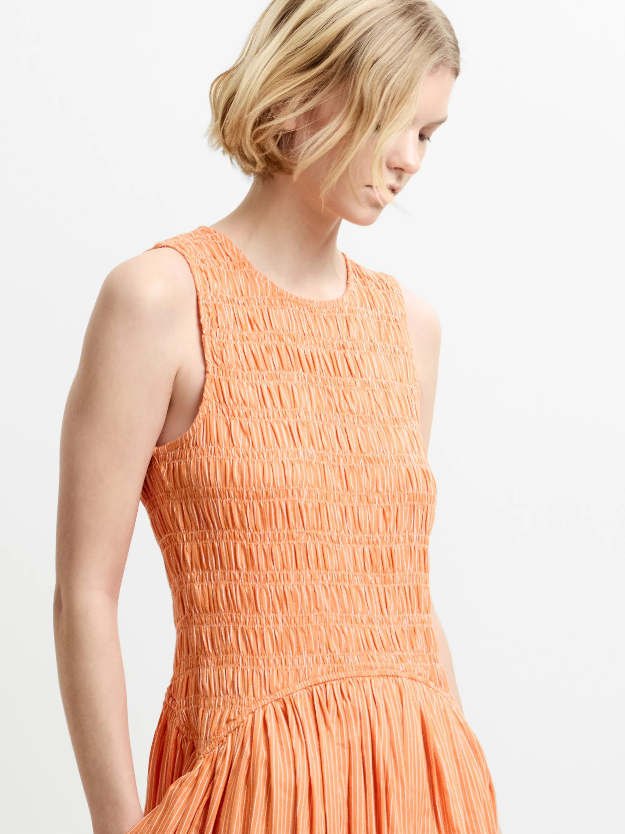 Alexis Cotton Striped Smocked Orange Midi Dress | French Connection (UK)