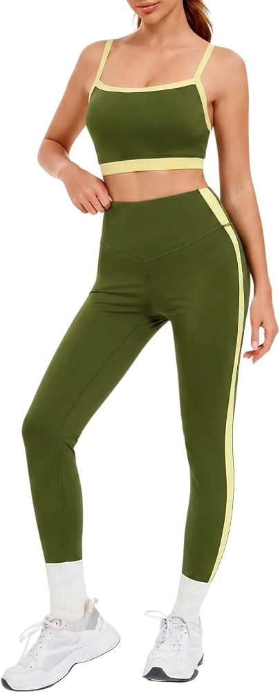 Aoysky Womens 2 Piece Workout Sets Color Block High Waisted Yoga Outfits | Amazon (US)