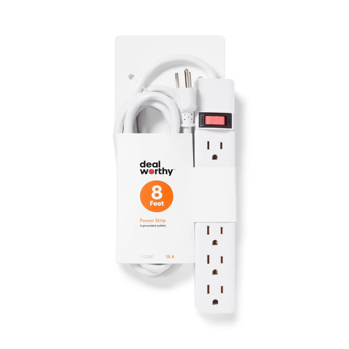 8' 6 Outlet Indoor Power Strip White - Dealworthy™: 15A, 1875W, 14 AWG, 8ft Extension Cord, 3 C... | Target