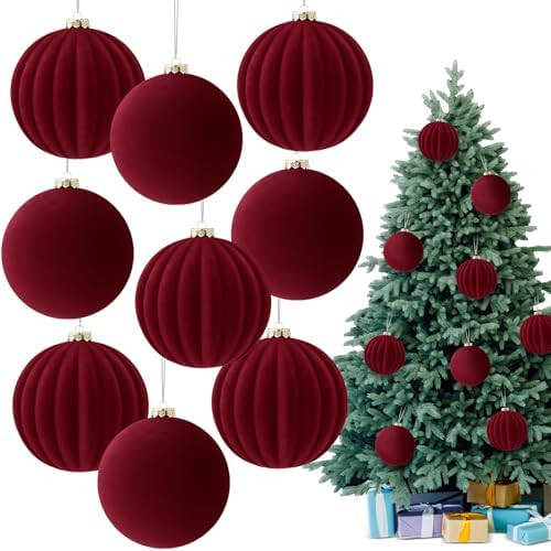 Syhood 9 Pcs 4 Inch Velvet Christmas Balls Large Velvet Xmas Tree Ornaments Balls Decorations Han... | Amazon (US)