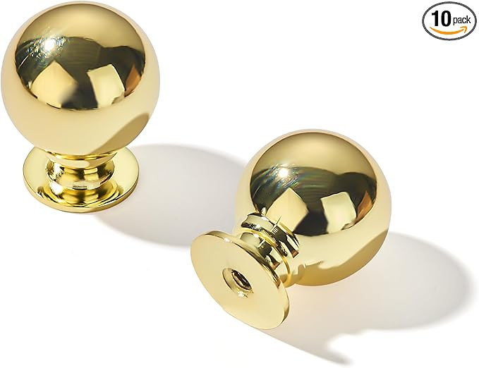 10 Pack 1 Inch Vintage Ball Polished Brass Cabinet Knobs Kitchen Cabinet Hardware Drawer Knobs Pu... | Amazon (US)