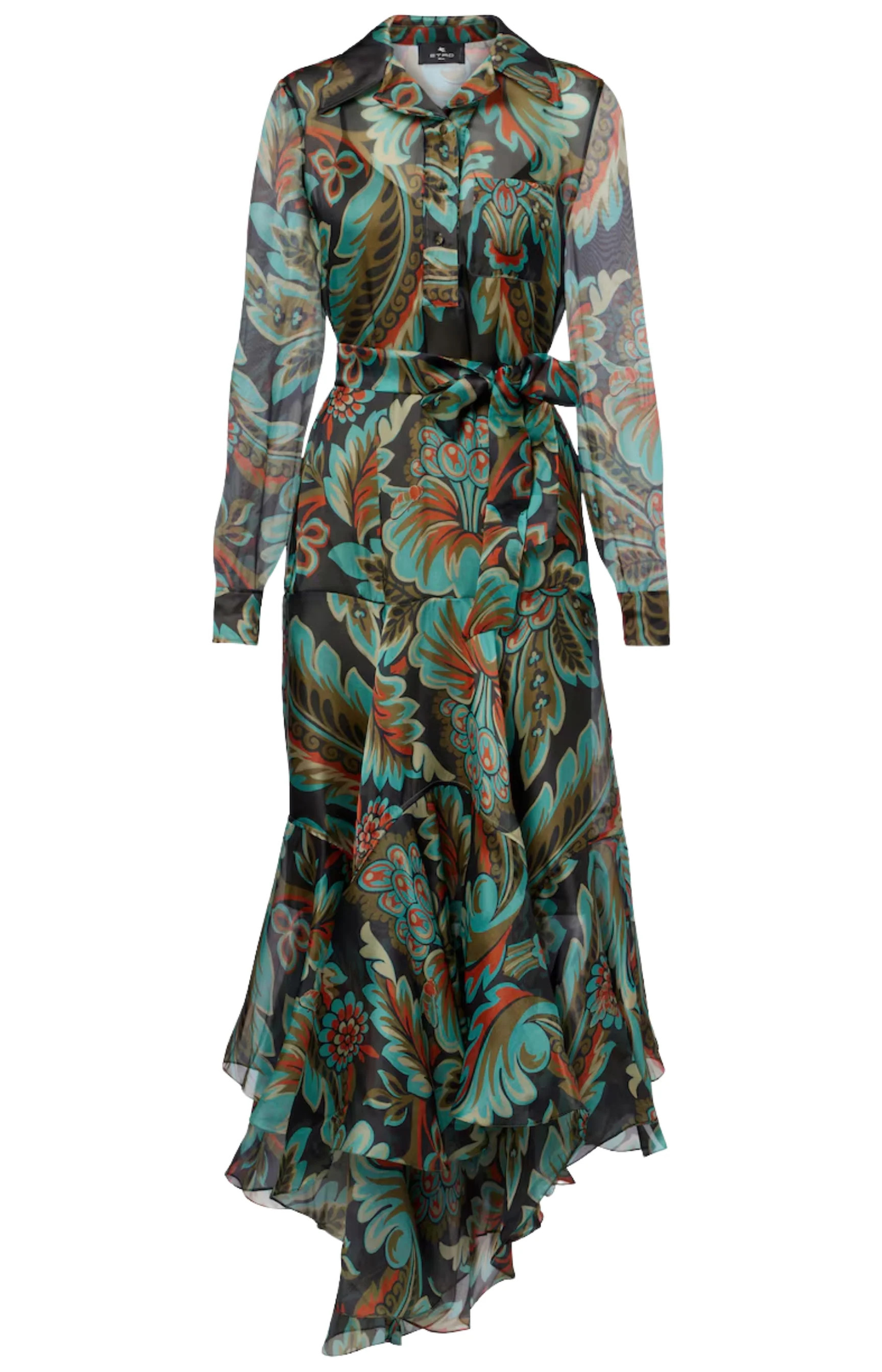 Embroidered Maxi Shirt Dress With Flounces | Ludivine