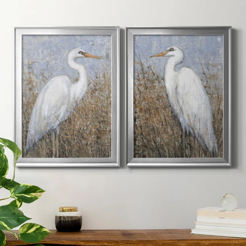 White Heron I - 2 Piece Picture Frame Painting Set on Canvas (Set of 2) | Wayfair North America
