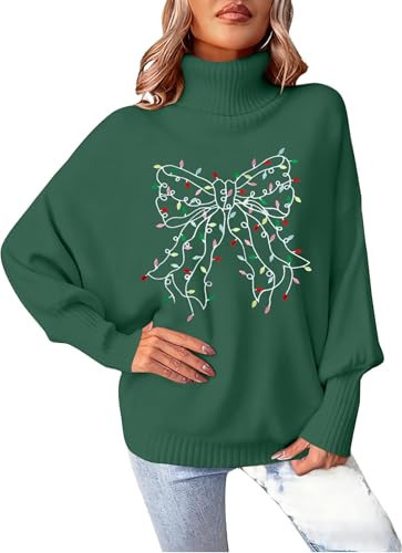 Christmas Sweaters for Women Merry Sweater: Oversized Turtleneck Sweaters 2025 Long Batwing Sleeve Xmas Pullover Tops | Amazon (US)