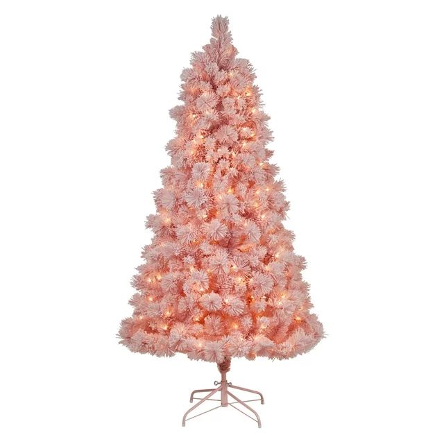 Nearly Natural Cashmere Clear Prelit LED Pink Holiday Pine Christmas Tree, with 599 Bendable Bran... | Walmart (US)