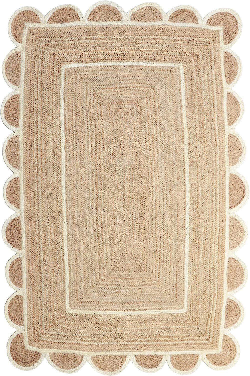 Weaving Village Scalloped Natural Jute Area Rug, Natural Base Off White Trim, 2x3 | Amazon (US)