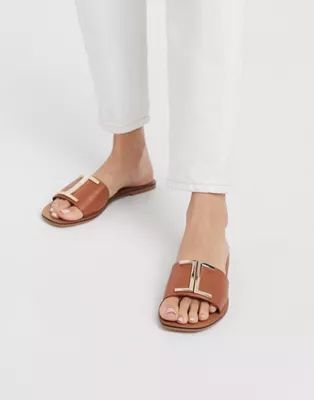 ASOS DESIGN Factor leather flat sandals in tan | ASOS US