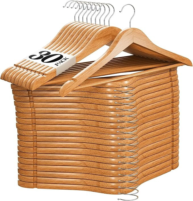 Home It Wooden Hangers 30 Pack - Natural Wood Durable Heavy Duty Coat Hangers Non Slip for Jacket... | Amazon (US)