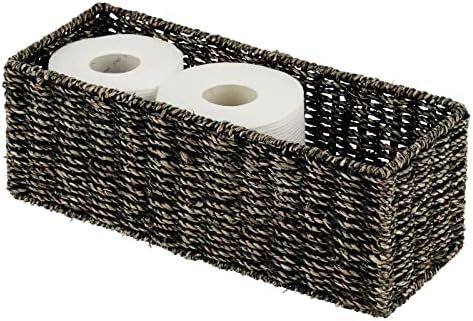 Amazon.com: mDesign Natural Woven Seagrass Bathroom Toliet Roll Holder Storage Organizer Basket B... | Amazon (US)