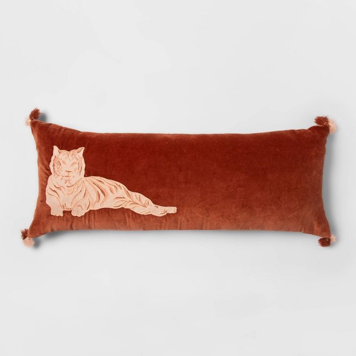 Oblong Oversize Tiger Embroidered Velvet Decorative Throw Pillow Bronze - Opalhouse™ | Target