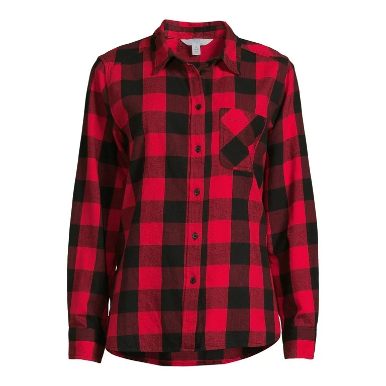 Time and Tru Women's Button Down Flannel Shirt with Long Sleeves, Sizes XS-3XL | Walmart (US)
