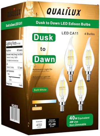 Qualilux Dusk to Dawn Candelabra Bulbs Outdoor, CA11 Vintage, Candle Flame Tip Full Glass, Non-Pl... | Amazon (US)