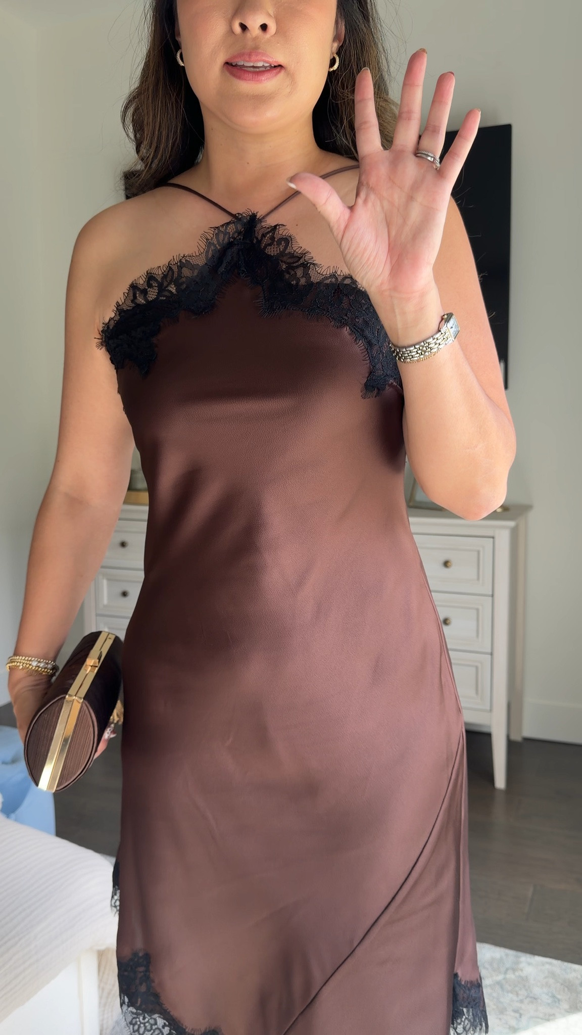 Macy’s Silk Lace Brown Dress: 6
