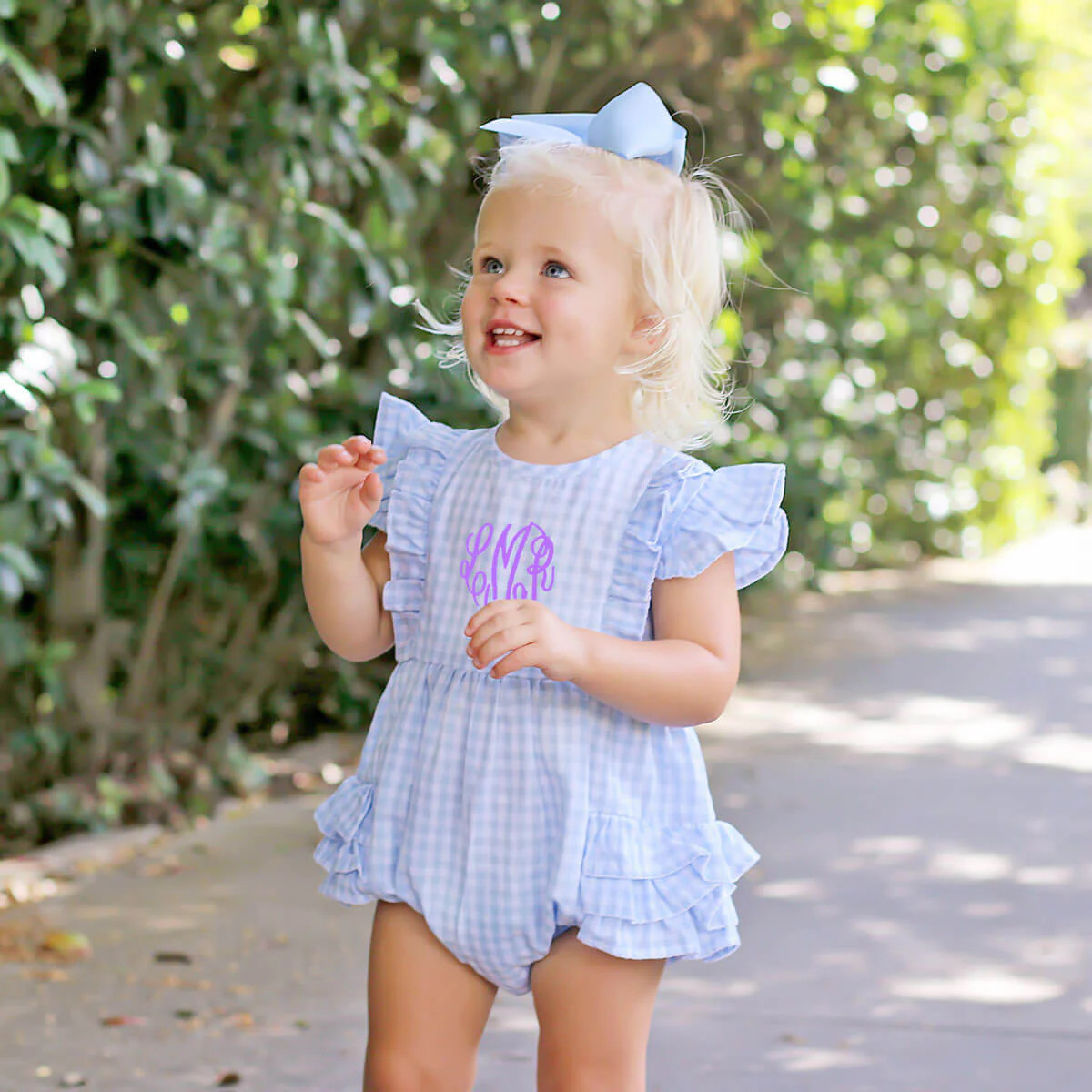 Pastel Blue Gingham Ruffle Kate Bubble | Classic Whimsy
