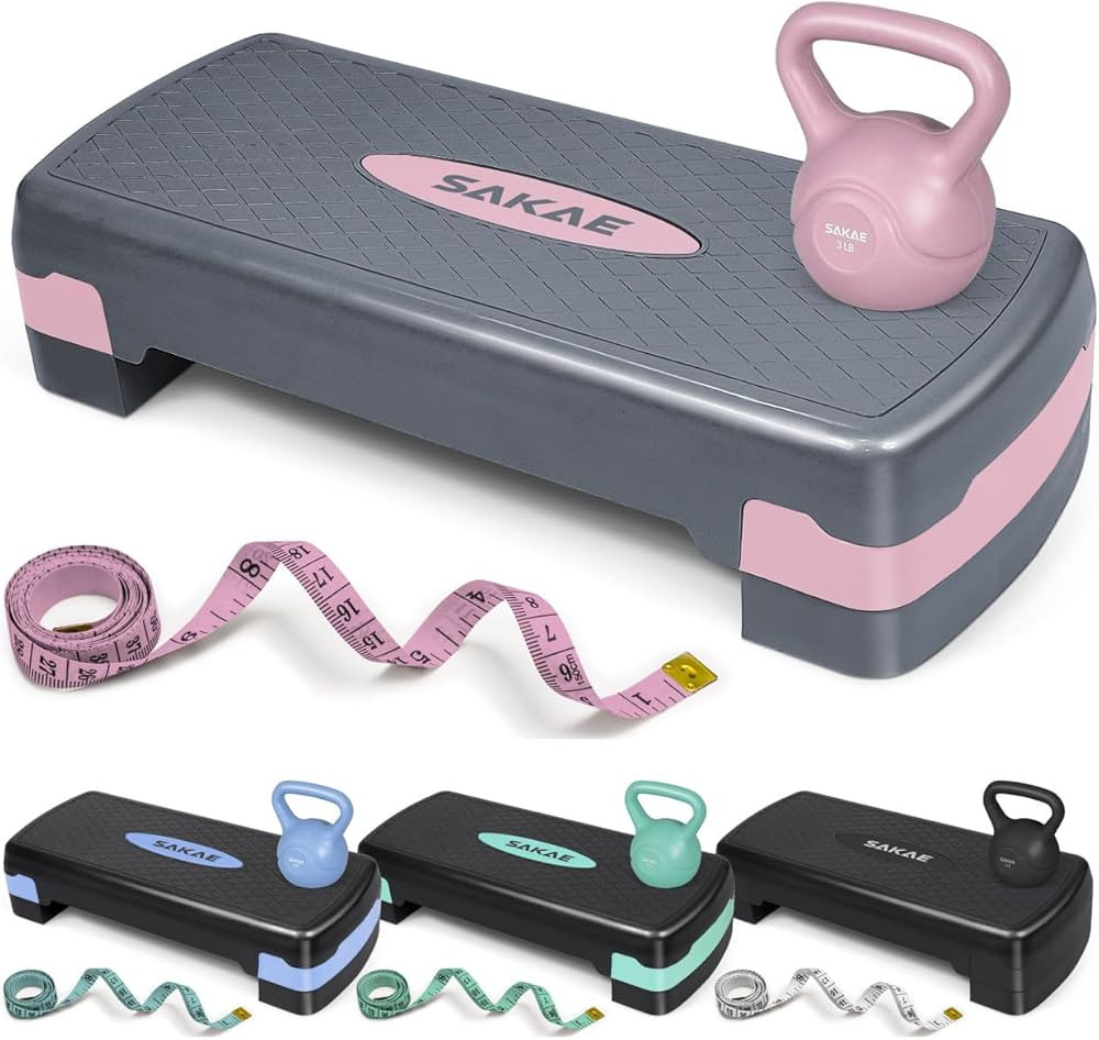 SAKAE Step Aerobics Platform Set with Kettlebell & Measuring Tape, Aerobic Steppers for Exercise ... | Amazon (US)