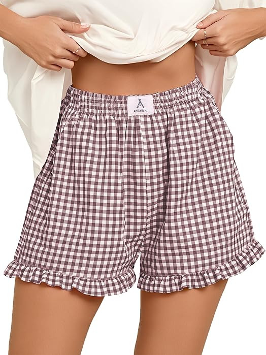 ANRABESS Womens Gingham Striped Boxer Shorts | Amazon (US)