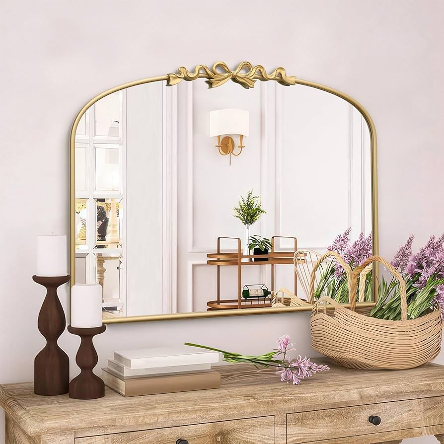 Besdomus Antique Arched Large Mirror: 36"x29" Gold Bow Vintage Wall Mounted Mirror - Baroque Trad... | Amazon (US)