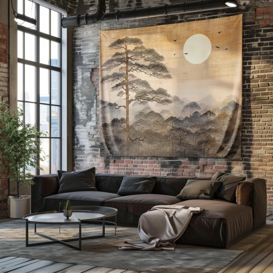 Japanese Tapestry, Original Art on Tapestry, Japandi Wall Hanging, Japandi Tapestry, Japandi Indo... | Etsy (US)