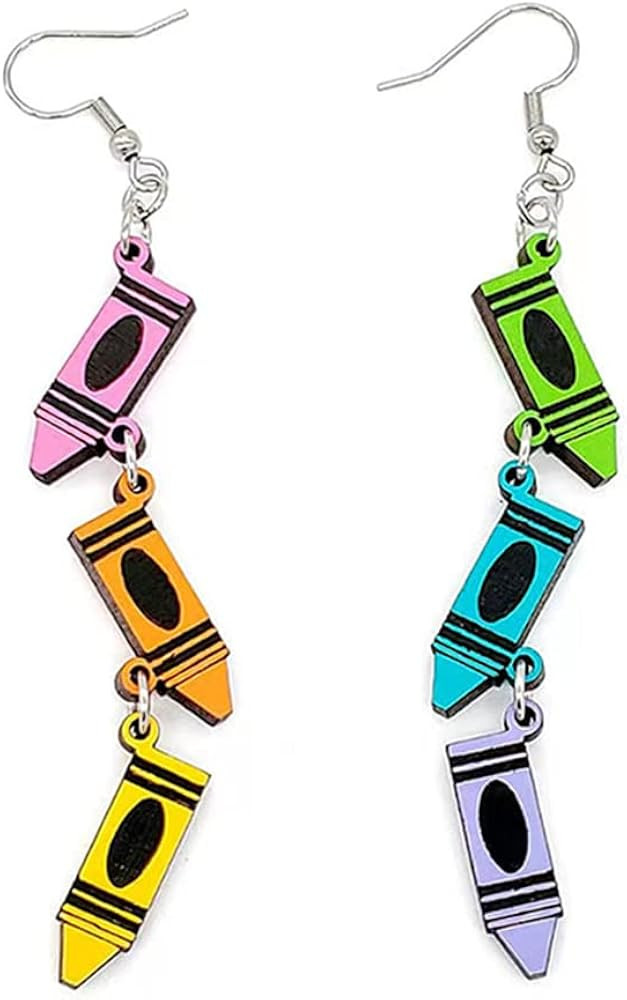 Double Sided Wooden Pencil Crayon Earrings Teacher Earrings for Women Handmade Funny Pencil Book ... | Amazon (US)