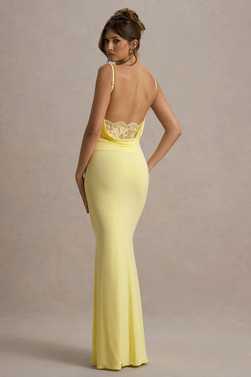 Francoise  Lemon Cowl Neck Backless Maxi Dress With Lace Insert | Club L London