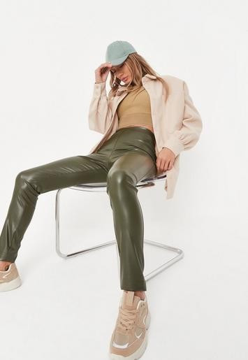 Missguided - Khaki Faux Leather Leggings | Missguided (US & CA)