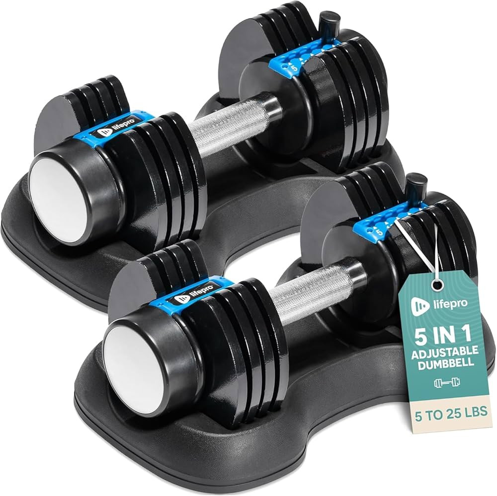Lifepro Adjustable Dumbbells Set/Single - 15lb 43lb 55lb 90lb 25 lb Dumbbell Sets with Rack - Qui... | Amazon (US)