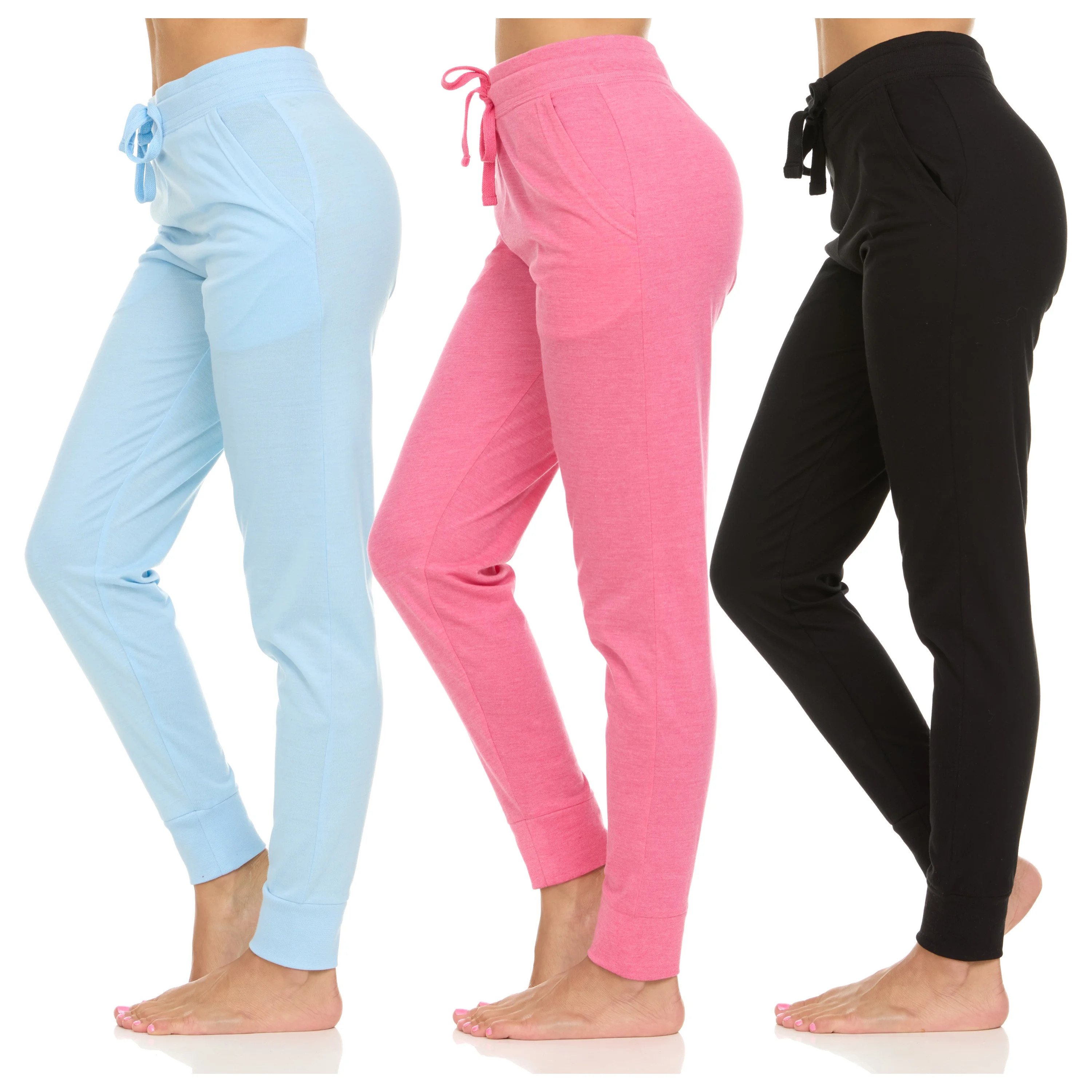 Womens Running Workout Yoga Leggings with Pockets and Ealstic Cuff, Pack of 3 Up to XXL | Walmart (US)